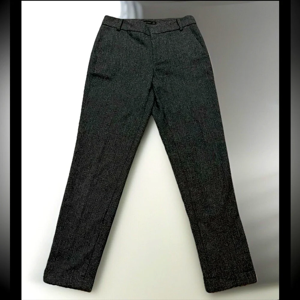 Zara Basic Side Pockets W/Front Zip, Button, & Metallic Hook Wool Grey Trousers